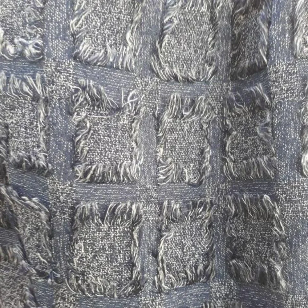 Love21 Raw Edge Frayed Quilted Checker Checked‎ Textured Mini Skirt Blue Sz S